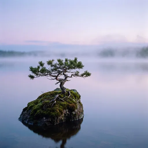 Bonsai Pine on Mossy Lake Islet