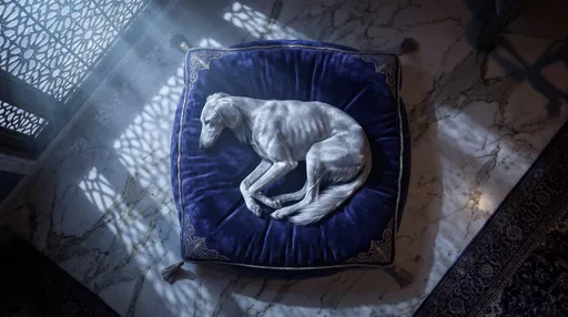 White Saluki Sleeping on Indigo Cushion