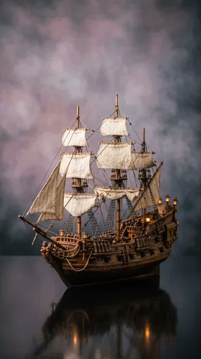 Vintage Wooden Pirate Ship Model