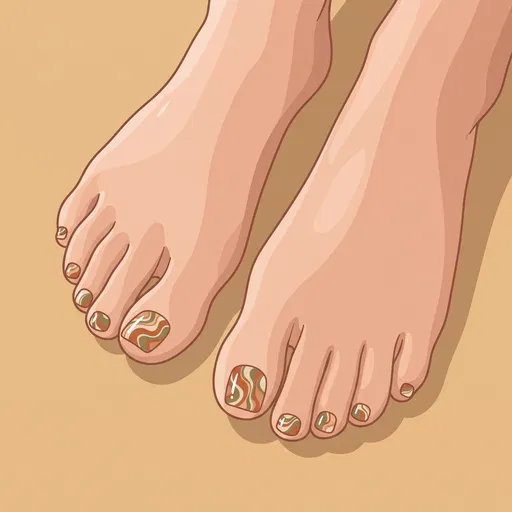 Feet With Earthy Swirl Toenail Art