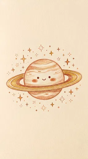 Cute Hand-Drawn Smiling Saturn Illustration