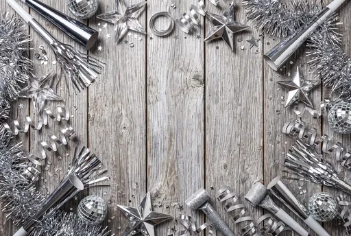 Silver New Year Party Border on Wood