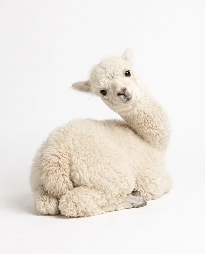 White Alpaca Cria Studio Portrait