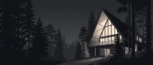 Illuminated Gable House in Night Forest