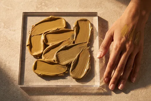 Olive Foundation Swatches on Acrylic Plate