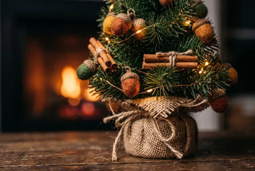 Miniature Pine Tree With Rustic Ornaments