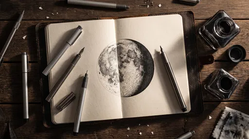 Ink Stippling Moon Drawing in Sketchbook
