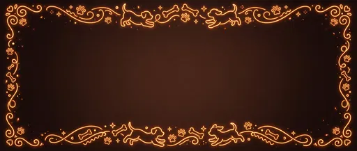 Glowing Amber Neon Dog Border Frame