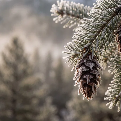 Frost-Covered Douglas-Fir Cone in Morning Light