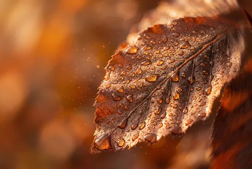 Dewdrops on Autumn Copper Beech Leaf