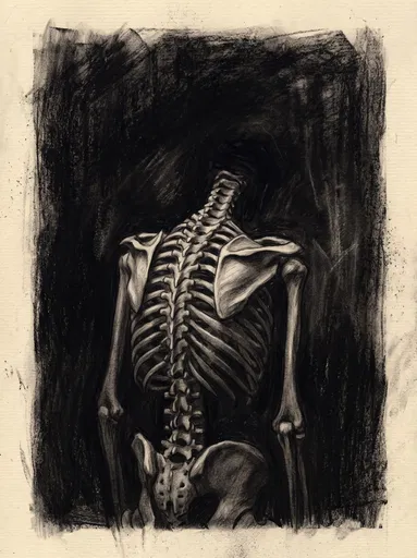 Charcoal Drawing of Hunched Skeleton Back
