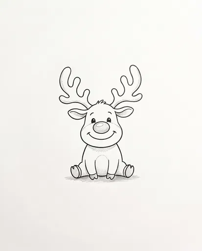 Simple Cartoon Reindeer Line Drawing