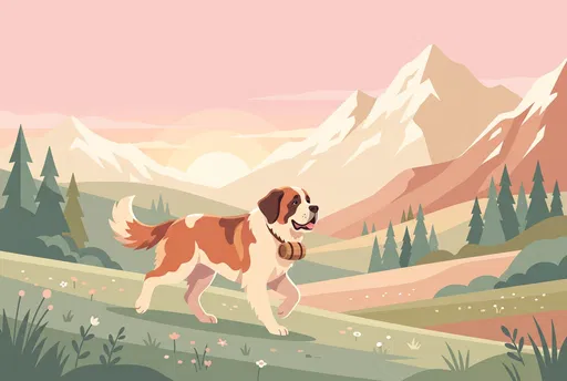 Saint Bernard in Pastel Alpine Meadow