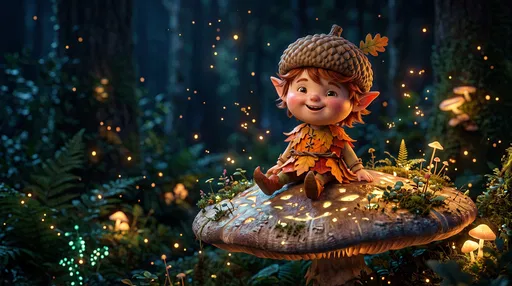 Autumn Sprite Sitting on Glowing Mushroom