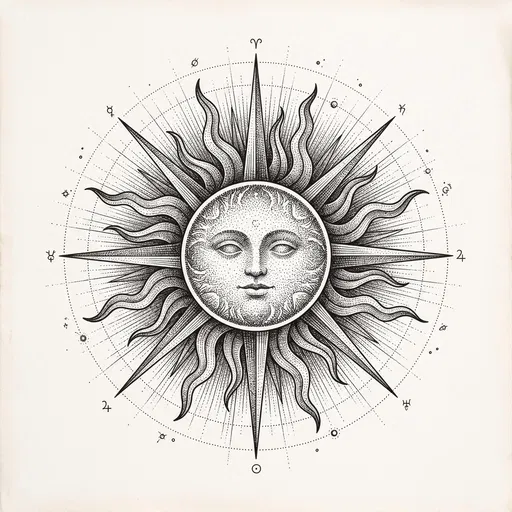 Vintage Stippled Celestial Sun Illustration