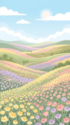 Pastel Poppy Hills Flat Illustration