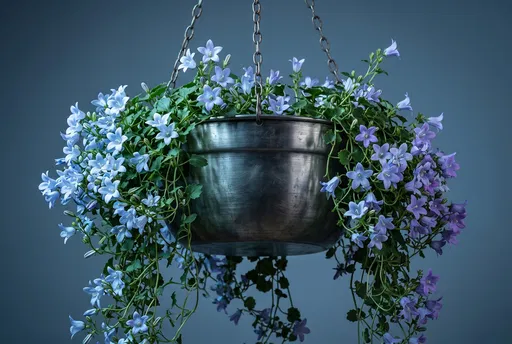 Trailing Bellflower in Hanging Pewter Planter