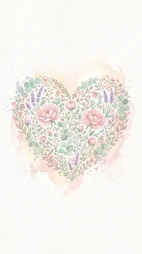 Pastel Floral Watercolor Heart Illustration