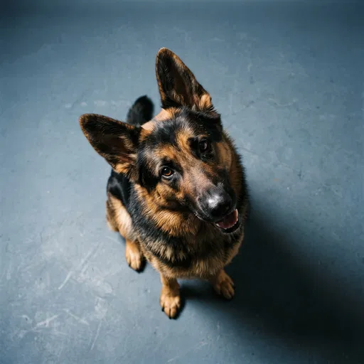 German Shepherd Looking Up in Studio
