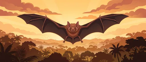 Bat Soaring Over Sunset Rainforest Canopy