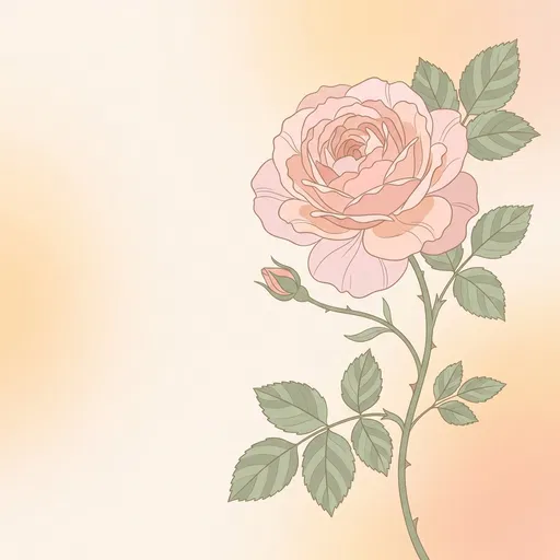 Pastel Pink Rose Botanical Illustration
