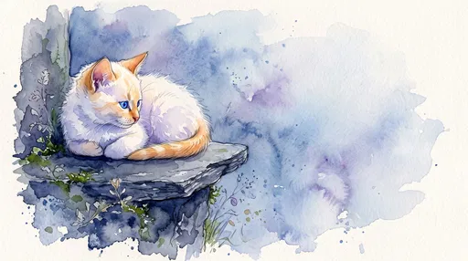 Watercolor Flame Point Kitten on Ledge