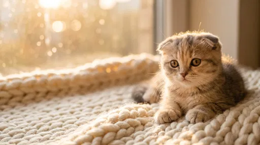 Scottish Fold Kitten on Knit Blanket