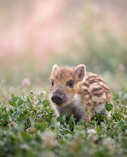Wild Boar Piglet in Morning Clover