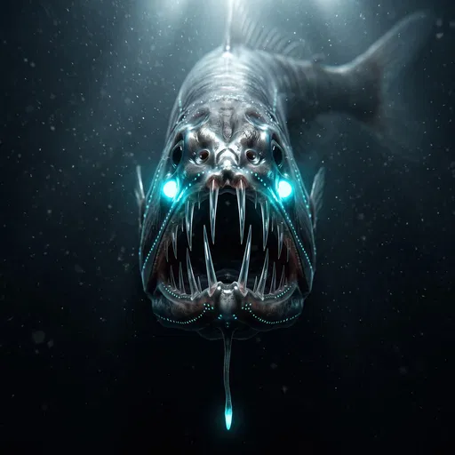 Bioluminescent Deep-Sea Dragonfish Facing Forward