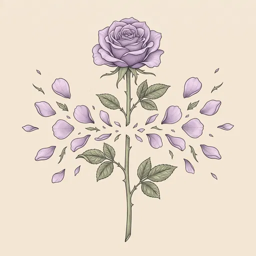 Broken Lavender Rose Botanical Illustration