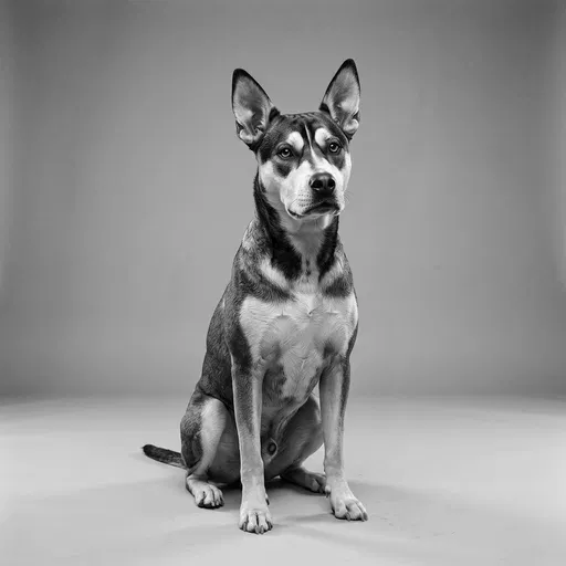 Monochrome Studio Portrait of Pitbull Husky Mix