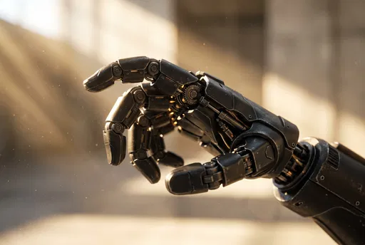 Matte Black Mechanical Robot Hand Close-Up