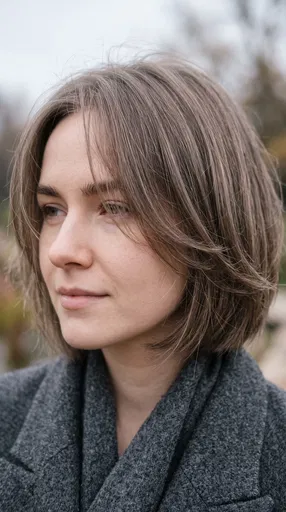 Woman With Ash-Brown Layered Bob Haircut