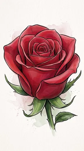 Red Rose Ink and Wash Illustration