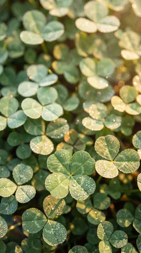 Dewy Four-Leaf Clover in Sunlight
