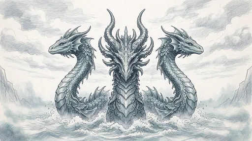 Symmetrical Drawing of Sea Serpent Monster