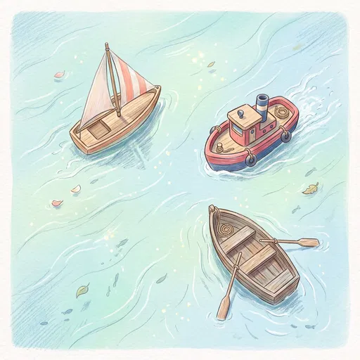 Pastel Illustration of Three Little Boats