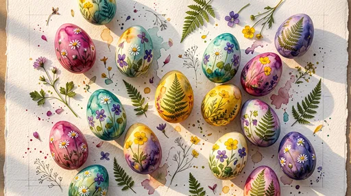 Watercolor Botanical Easter Eggs Flat Lay