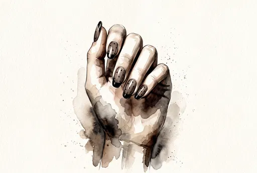 Watercolor Hand With Polka Dot Manicure