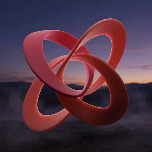 Floating Red Abstract Sculptural Ribbons at Twilight