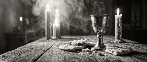 Monochrome Chalice and Bread with Candles