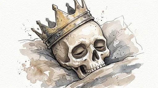 Watercolor Illustration of Sleeping Crowned Skull