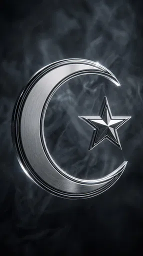 Silver Crescent Moon and Star Emblem