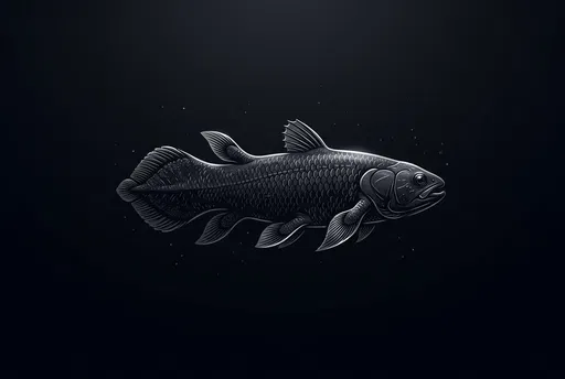 Monochrome Prehistoric Lobe-Finned Fish Illustration