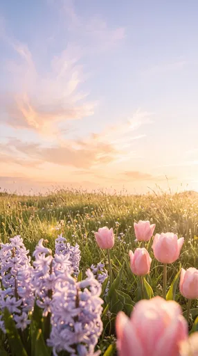 Spring Meadow with Tulips and Hyacinths