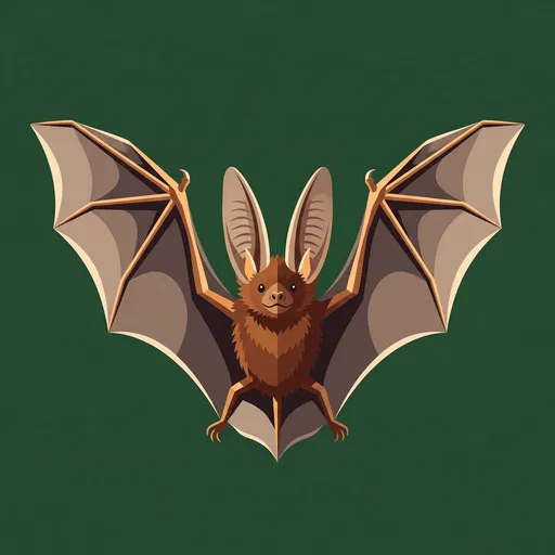 Symmetrical Brown Long-Eared Bat Illustration