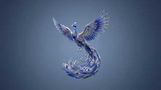 Ornate Silver and Sapphire Flying Peacock