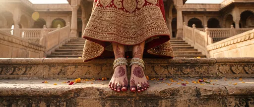 Indian Bride Feet With Mehndi on Steps