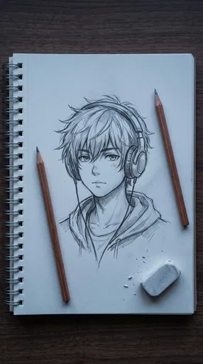 Pencil Sketch of Anime Boy in Sketchbook