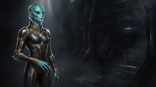 Teal Amphibious Alien in Gold Armor